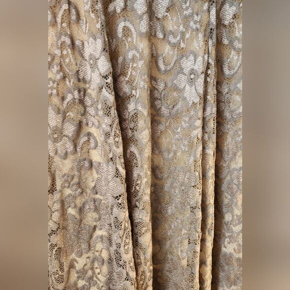 Y2K BCBG Dress‎ Lace Empire 3/4 Sleeve Brown Formal Metallic Fit Flare Short XS - Picture 5 of 11